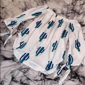 Cactus Print Elastic Off Shoulder Top